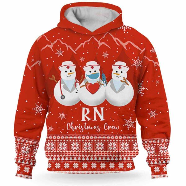 AOPH-U-Nur-RedKnitSnow-RN-211020VY10 @ Registered Nurse Red Knitted Snowman-Registered Nurse Christmas Rn Crew Snowman 3D Hoodie