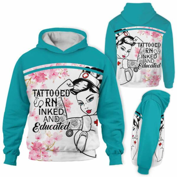 AOPH-W-Nur-TattFlow-RN-211020VY10 @ Registered Nurse Girl Tattoo Flowers-Registered Nurse Flower Tattooed Rn 3D Hoodie