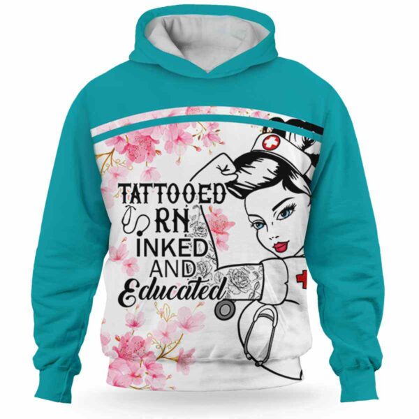 AOPH-W-Nur-TattFlow-RN-211020VY10 @ Registered Nurse Girl Tattoo Flowers-Registered Nurse Flower Tattooed Rn 3D Hoodie