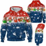 AOPH-U-Ani-ThreLineSnow-Slth-211025VY10 @ Sloth Three Line Snow-Sloth Christmas Red Blue And White Line 3D Hoodie