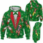AOPH-U-Ani-GreeVest-Hrse-211025VY10 @ Horse Green Vest-Horse Pattern On Christmas Green Suit 3D Hoodie