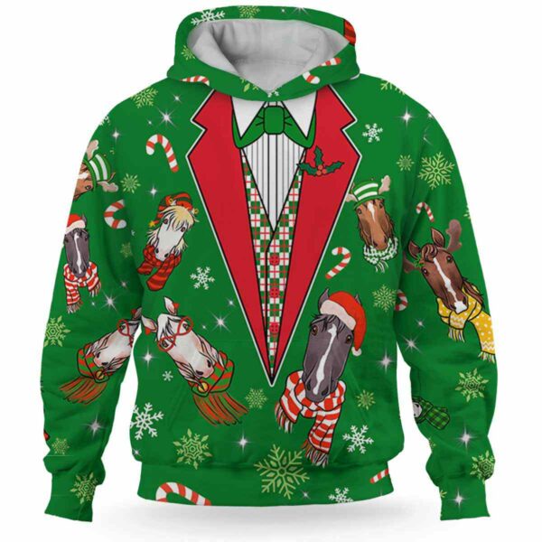 AOPH-U-Ani-GreeVest-Hrse-211025VY10 @ Horse Green Vest-Horse Pattern On Christmas Green Suit 3D Hoodie