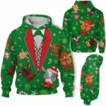 AOPH-U-Ani-GreeVest-Goat-211025VY10 @ Goat Green Vest-Goat Pattern On Christmas Green Suit 3D Hoodie