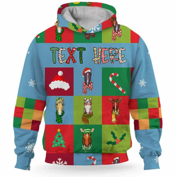 AOPH-U-Ani-SquaPtn-Hrse-211025VY10 @ Horse Square Pattern-Horse Christmas Colorful Square Pattern 3D Hoodie