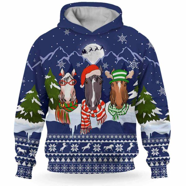 AOPH-U-Ani-KnitLineBlue-Hrse-211025VY10 @ Horse Knitted Line Blue-Horse Christmas Blue Knit Snow 3D Hoodie