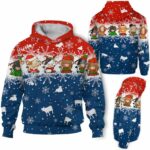 AOPH-U-Ani-ThreLineSnow-Cow-211025VY10 @ Cow Three Line Snow-Cow Christmas Red Blue And White Line 3D Hoodie