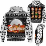 AOPH-U-Ani-WhitKnitPtn-Fox-211025VY10 @ Fox White Knitted Pattern-Fox Christmas White Knit Printed 3D Hoodie