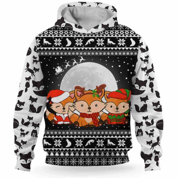 AOPH-U-Ani-WhitKnitPtn-Fox-211025VY10 @ Fox White Knitted Pattern-Fox Christmas White Knit Printed 3D Hoodie