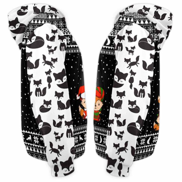 AOPH-U-Ani-WhitKnitPtn-Fox-211025VY10 @ Fox White Knitted Pattern-Fox Christmas White Knit Printed 3D Hoodie