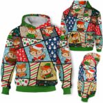 AOPH-U-Ani-LineFramChri-Fox-211025VY10 @ Fox Line Frames Christmas-Fox Christmas Colorul Frames 3D Hoodie