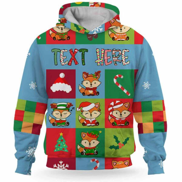 AOPH-U-Ani-SquaPtn-Fox-211025VY10 @ Fox Square Pattern-Fox Christmas Colorful Square Pattern 3D Hoodie