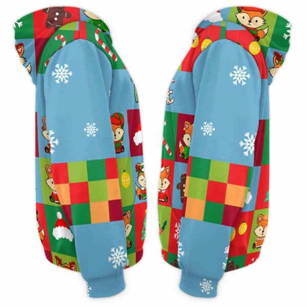 AOPH-U-Ani-SquaPtn-Fox-211025VY10 @ Fox Square Pattern-Fox Christmas Colorful Square Pattern 3D Hoodie