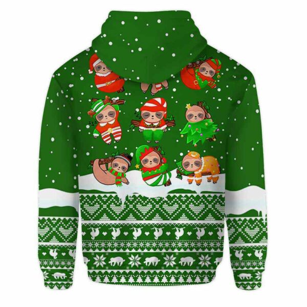 AOPH-U-Ani-KnitGree-Slth-211025VY10 @ Sloth Knitted Green-Sloth Christmas Green Knit Snow 3D Hoodie