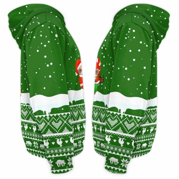 AOPH-U-Ani-KnitGree-Slth-211025VY10 @ Sloth Knitted Green-Sloth Christmas Green Knit Snow 3D Hoodie