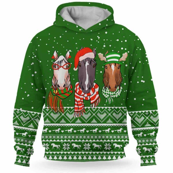 AOPH-U-Ani-KnitGree-Hrse-211025VY10 @ Horse Knitted Green-Horse Christmas Green Knit Snow 3D Hoodie