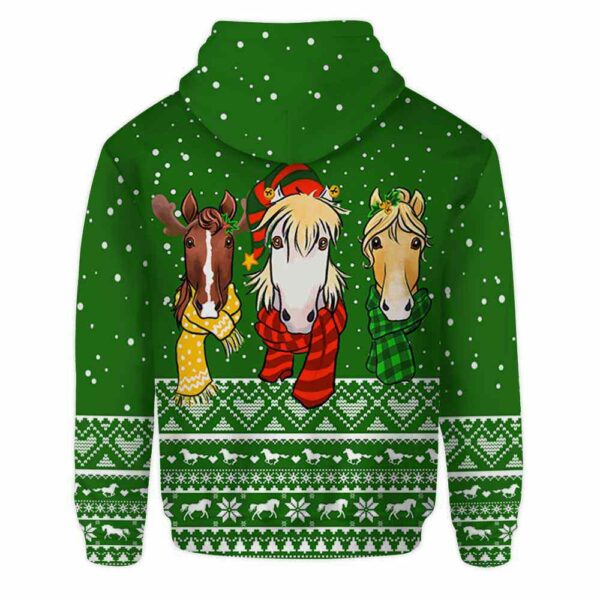 AOPH-U-Ani-KnitGree-Hrse-211025VY10 @ Horse Knitted Green-Horse Christmas Green Knit Snow 3D Hoodie