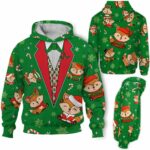 AOPH-U-Ani-GreeVest-Fox-211025VY10 @ Fox Green Vest-Fox Pattern On Christmas Green Suit 3D Hoodie