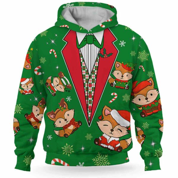 AOPH-U-Ani-GreeVest-Fox-211025VY10 @ Fox Green Vest-Fox Pattern On Christmas Green Suit 3D Hoodie