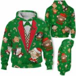 AOPH-U-Ani-GreeVest-Cow-211025VY10 @ Cow Green Vest-Cow Pattern On Christmas Green Suit 3D Hoodie