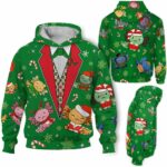 AOPH-U-Ani-GreeVest-Axolo-211025VY10 @ Axolotl Green Vest-Axolotl Pattern On Christmas Green Suit 3D Hoodie