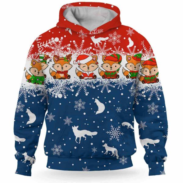 AOPH-U-Ani-ThreLineSnow-Fox-211025VY10 @ Fox Three Line Snow-Fox Christmas Red Blue And White Line 3D Hoodie