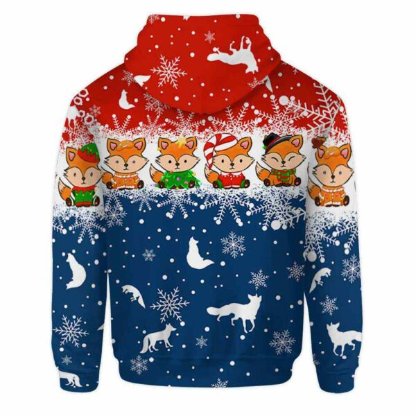 AOPH-U-Ani-ThreLineSnow-Fox-211025VY10 @ Fox Three Line Snow-Fox Christmas Red Blue And White Line 3D Hoodie