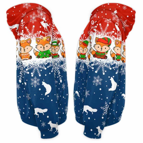 AOPH-U-Ani-ThreLineSnow-Fox-211025VY10 @ Fox Three Line Snow-Fox Christmas Red Blue And White Line 3D Hoodie