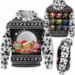 AOPH-U-Ani-WhitKnitPtn-Axolo-211025VY10 @ Axolotl White Knitted Pattern-Axolotl Christmas White Knit Printed 3D Hoodie