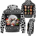 AOPH-U-Ani-WhitKnitPtn-Cow-211025VY10 @ Cow White Knitted Pattern-Cow Christmas White Knit Printed 3D Hoodie