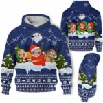 AOPH-U-Ani-KnitLineBlue-Slth-211025VY10 @ Sloth Knitted Line Blue-Sloth Christmas Blue Knit Snow 3D Hoodie