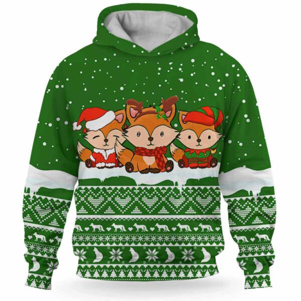 AOPH-U-Ani-KnitGree-Fox-211025VY10 @ Fox Knitted Green-Fox Christmas Green Knit Snow 3D Hoodie