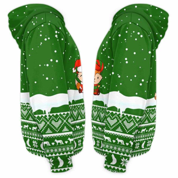 AOPH-U-Ani-KnitGree-Fox-211025VY10 @ Fox Knitted Green-Fox Christmas Green Knit Snow 3D Hoodie