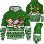 AOPH-U-Ani-KnitGree-Cow-211025VY10 @ Cow Knitted Green-Cow Christmas Green Knit Snow 3D Hoodie