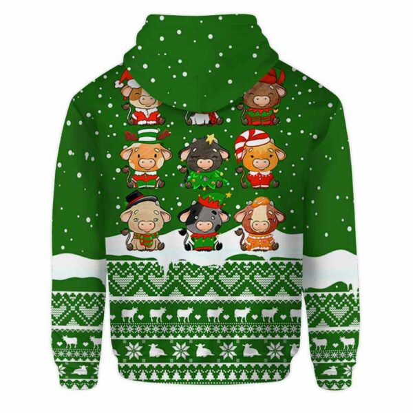 AOPH-U-Ani-KnitGree-Cow-211025VY10 @ Cow Knitted Green-Cow Christmas Green Knit Snow 3D Hoodie