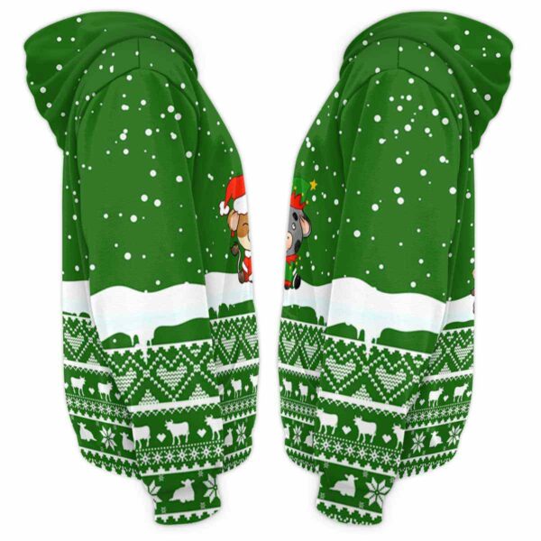 AOPH-U-Ani-KnitGree-Cow-211025VY10 @ Cow Knitted Green-Cow Christmas Green Knit Snow 3D Hoodie