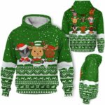 AOPH-U-Ani-KnitGree-Goat-211025VY10 @ Goat Knitted Green-Goat Christmas Green Knit Snow 3D Hoodie