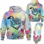 AOPH-W-Ani-WateFral-Hrse-211026VA10 @ Horse Watercolor Floral-Horse Floral Line Art Watercolor 3D Hoodie
