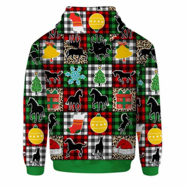 AOPH-U-Ani-PlaiColoSewiPatc-Hrse-211028VA10 @ Horse plaid colorful sewing patches-Horse Christmas Cute Plaid Patches 3D Hoodie