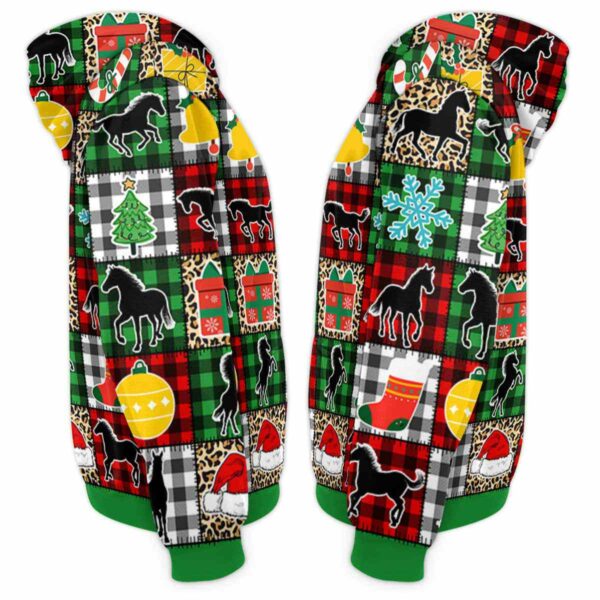 AOPH-U-Ani-PlaiColoSewiPatc-Hrse-211028VA10 @ Horse plaid colorful sewing patches-Horse Christmas Cute Plaid Patches 3D Hoodie