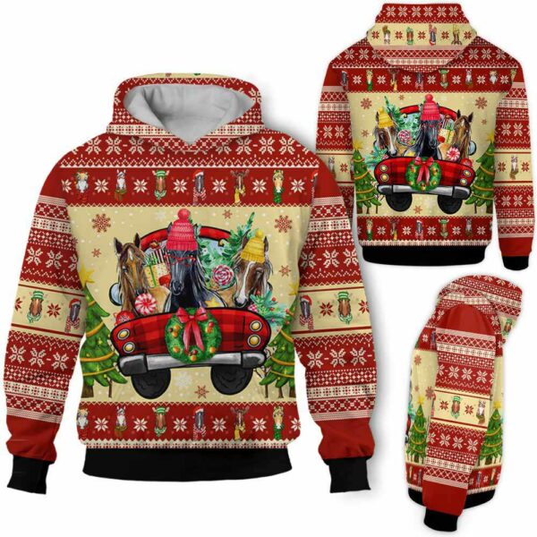 AOPH-U-Ani-KnitChriAnim-Hrse-211028VY10 @ Horse Knitted Christmas Animal-Horse Christmas Funny Farm Truck Red 3D Hoodie