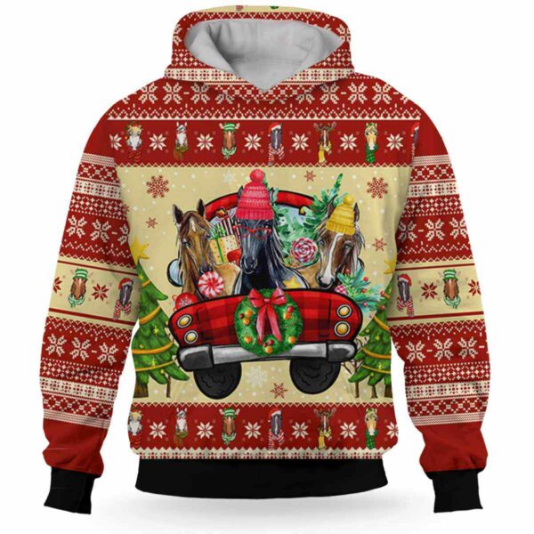 AOPH-U-Ani-KnitChriAnim-Hrse-211028VY10 @ Horse Knitted Christmas Animal-Horse Christmas Funny Farm Truck Red 3D Hoodie