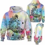 AOPH-W-Ani-WateFral-Wolf-211026VA10 @ Wolf Watercolor Floral-Wolves Floral Line Art Watercolor 3D Hoodie