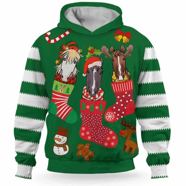 AOPH-U-Ani-CuteSockGree-Hrse-211026VA10 @ Horse Cute Sock Green-Horse In Cute Sock Green 3D Hoodie