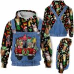 AOPH-U-Ani-FarmDungWithCutePtn-Hrse-211028VA10 @ Horse Farm Dungarees with Cute Pattern-Horse Cute Pattern Farmer Suite 3D Hoodie