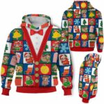 AOPH-U-Ani-ColoSewiPatc-Slth-211028VA10 @ Sloth colorful sewing patches-Sloth Christmas Colorful Patches 3D Hoodie