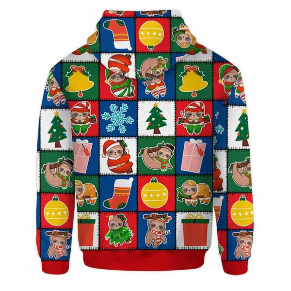 AOPH-U-Ani-ColoSewiPatc-Slth-211028VA10 @ Sloth colorful sewing patches-Sloth Christmas Colorful Patches 3D Hoodie