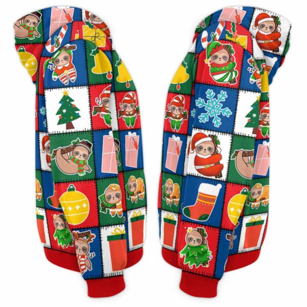 AOPH-U-Ani-ColoSewiPatc-Slth-211028VA10 @ Sloth colorful sewing patches-Sloth Christmas Colorful Patches 3D Hoodie