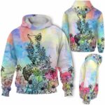 AOPH-W-Ani-WateFral-Fox-211026VA10 @ Fox Watercolor Floral-Fox Floral Line Art Watercolor 3D Hoodie