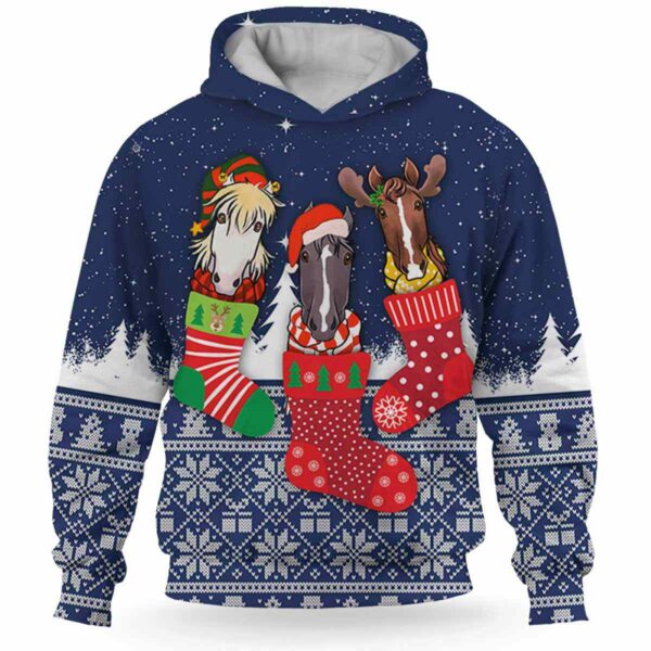 AOPH-U-Ani-SnowAndKnit-Hrse-211026VA10 @ Horse Snow and Knit-Horse Christmas Sock Knit Snow 3D Hoodie