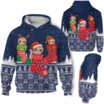 AOPH-U-Ani-SnowAndKnit-Slth-211026VA10 @ Sloth Snow and Knit-Sloth Christmas Sock Knit Snow 3D Hoodie